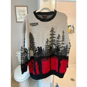 Hot Topic Stranger Things Upside Down Bike Silhouette Knit Sweater Gray Red MD
